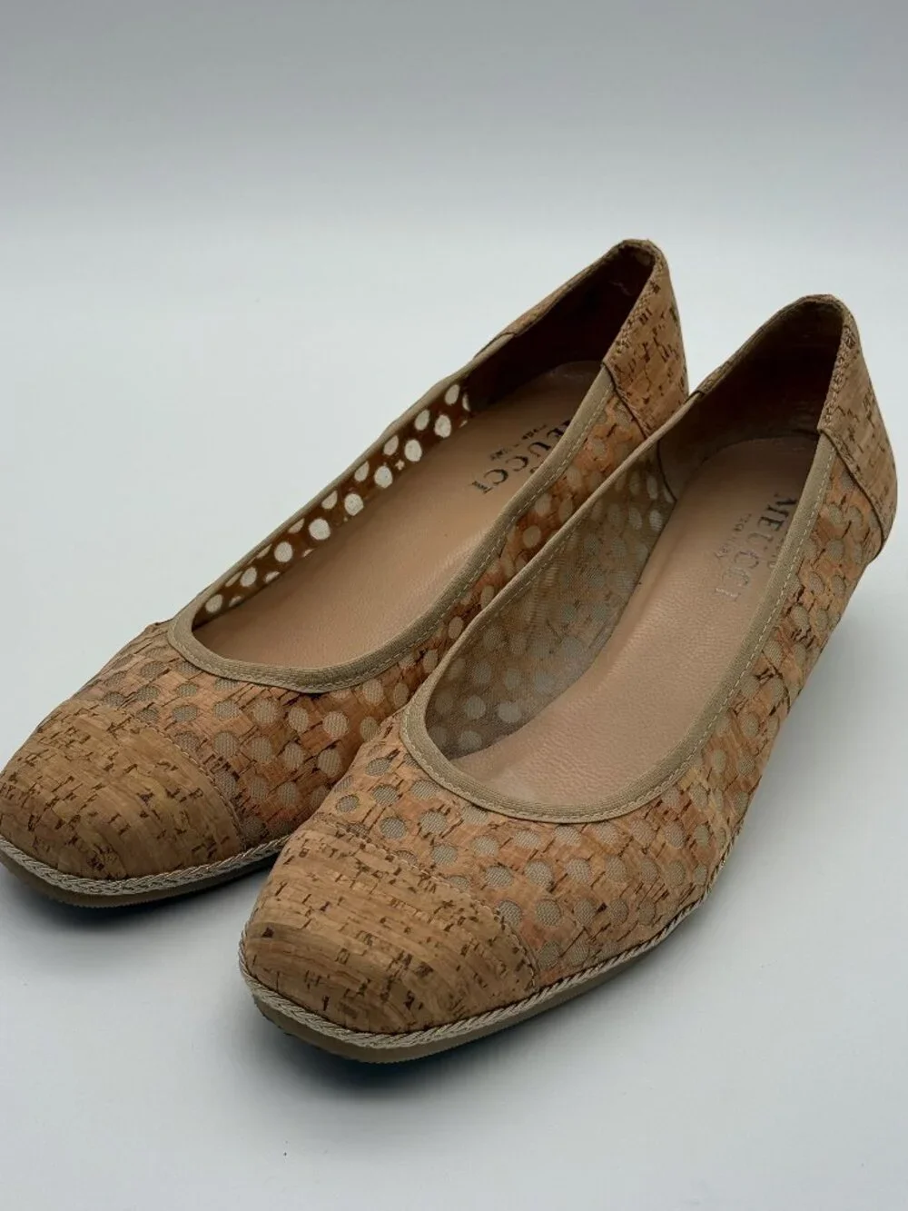 Meucci Made in Italy Cork Mesh Wedge Ballet Flats Size 9